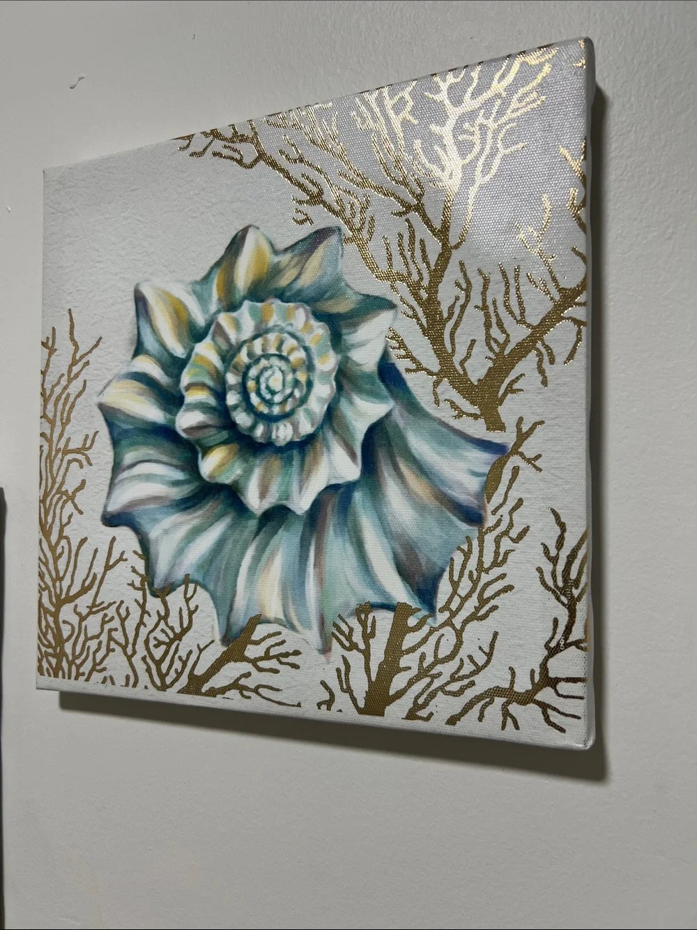 2 Coastal Seashell Canvas Wall Art Set - Blue and Gold